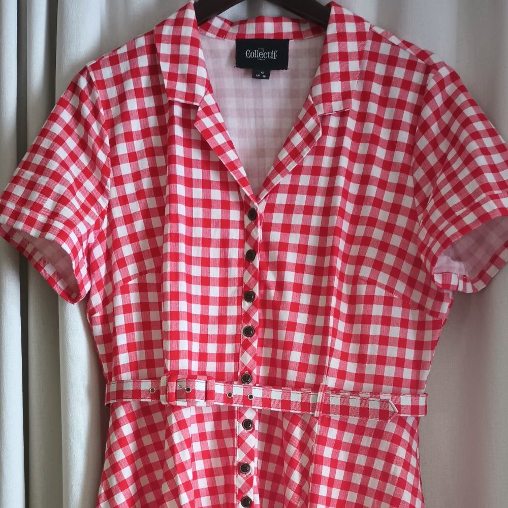 Collectif Caterina swing dress red and white gingham size UK 16